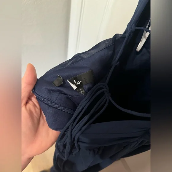 Lulus Maxi Dress Navy Blue Ruffled Lace-Up Soiree Celebration Formal Dress NWOT - Picture 10 of 10